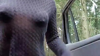 Julie Strips Naked on the Side of the Road and Squirts